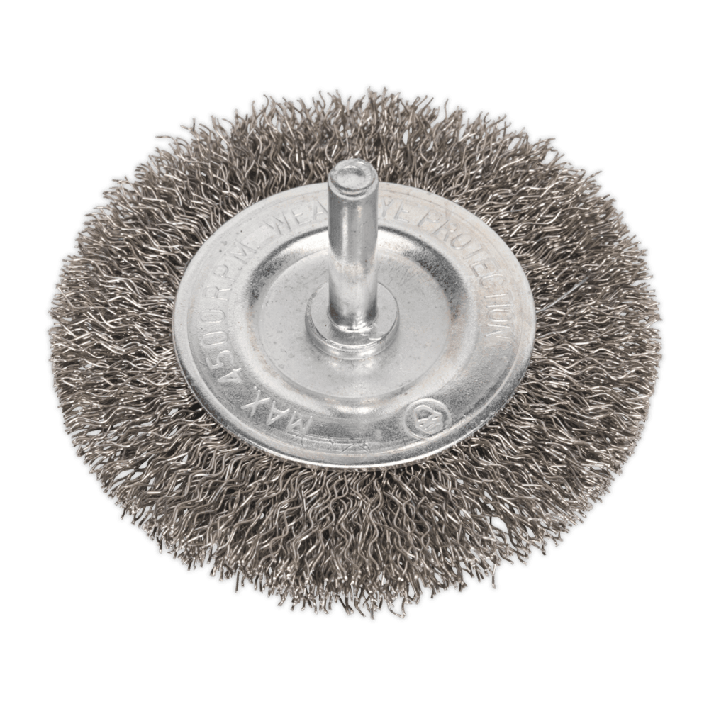 Sealey 75mm Crimped Flat Wire Brush with 6mm Shaft Model No-20445