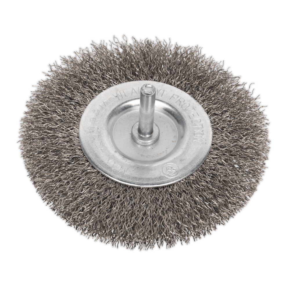 Sealey 100mm Crimped Flat Wire Brush with 6mm Shaft Model No-20446