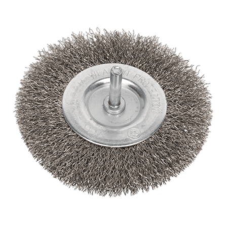 Sealey 100mm Crimped Flat Wire Brush with 6mm Shaft Model No-20446