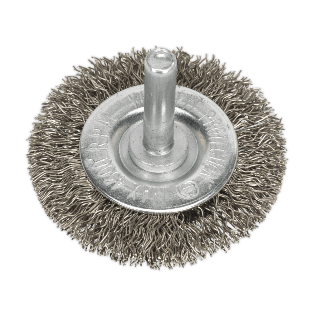 Sealey 50mm Crimped Flat Wire Brush with 6mm Shaft Model No-20447