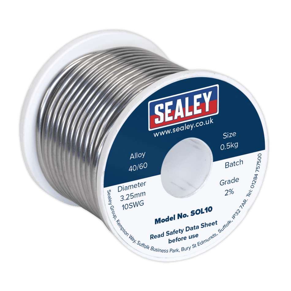 Sealey Solder Wire Quick Flow 3.25mm/10SWG 40/60 0.5kg Reel Model No-20452