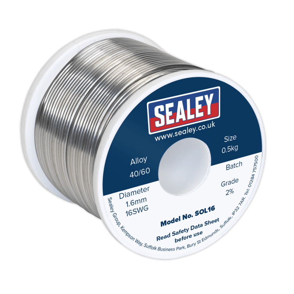 Sealey Solder Wire Quick Flow 1.6mm/16SWG 40/60 0.5kg Reel Model No-20453
