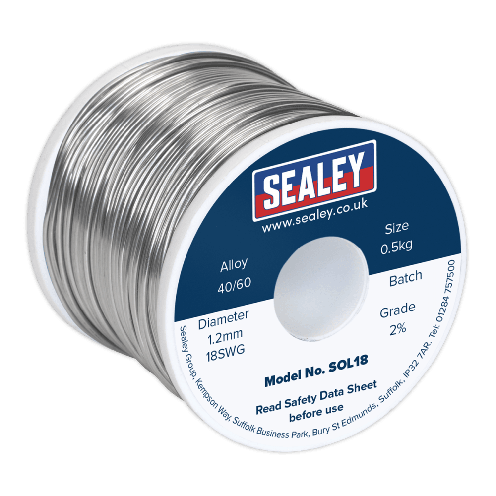 Sealey Solder Wire Quick Flow 1.2mm/18SWG 60/40 0.5kg Reel Model No-20454