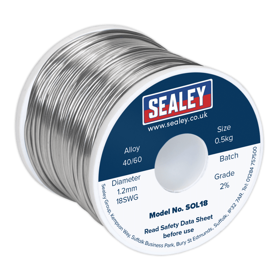 Sealey Solder Wire Quick Flow 1.2mm/18SWG 60/40 0.5kg Reel Model No-20454
