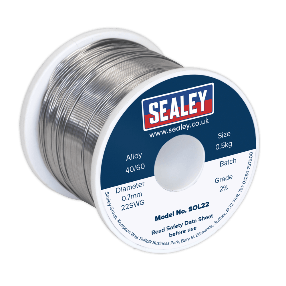 Sealey Solder Wire Quick Flow 2% 0.7mm/22SWG 60/40 0.5kg Reel Model No-20455
