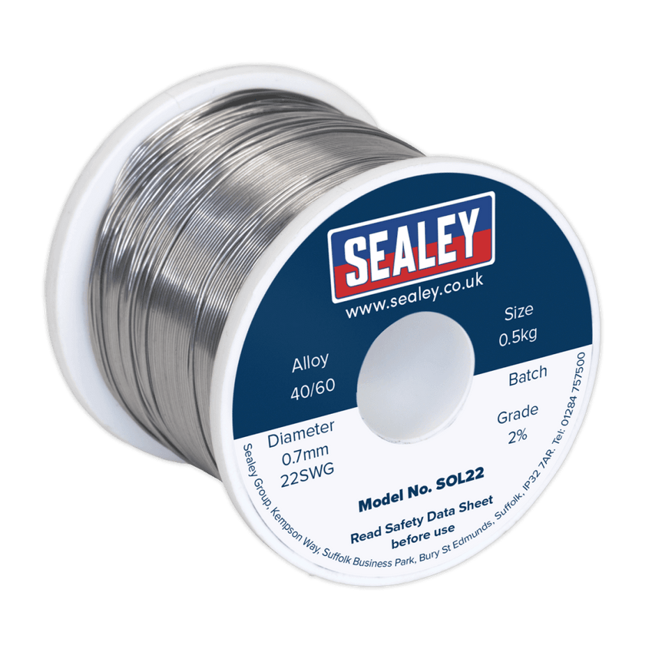 Sealey Solder Wire Quick Flow 2% 0.7mm/22SWG 60/40 0.5kg Reel Model No-20455