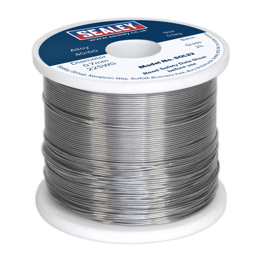 Sealey Solder Wire Quick Flow 2% 0.7mm/22SWG 60/40 0.5kg Reel Model No-20455
