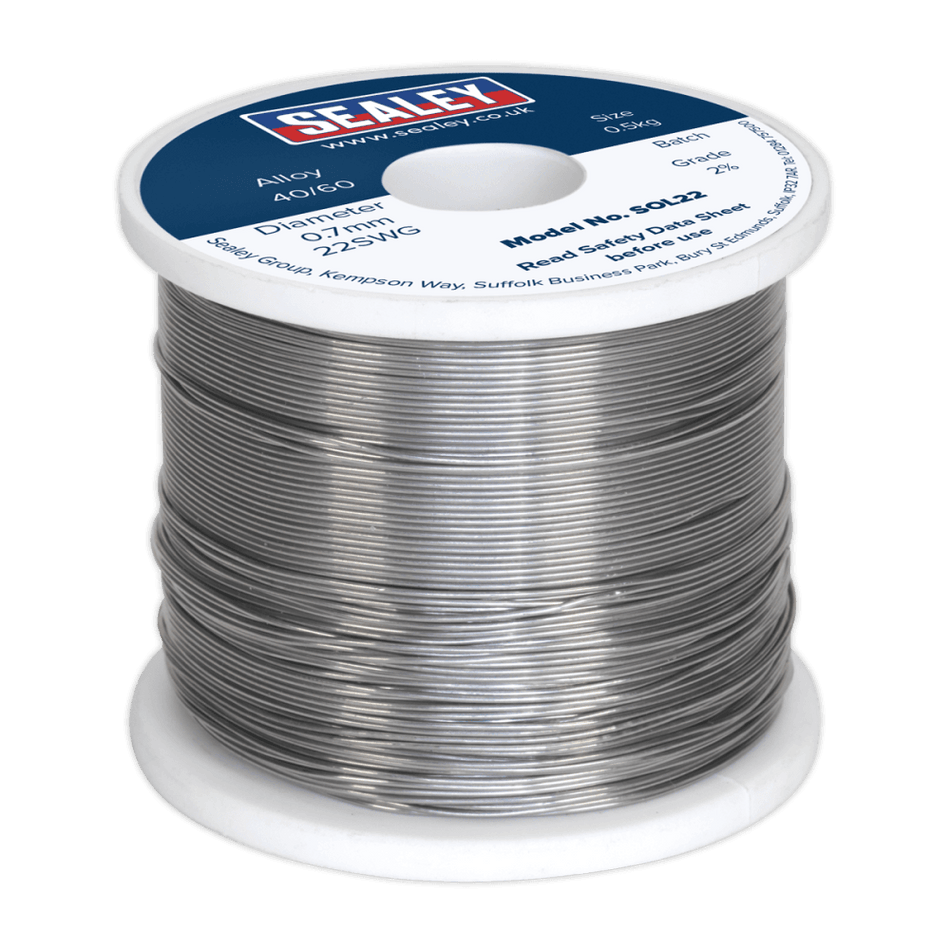 Sealey Solder Wire Quick Flow 2% 0.7mm/22SWG 60/40 0.5kg Reel Model No-20455