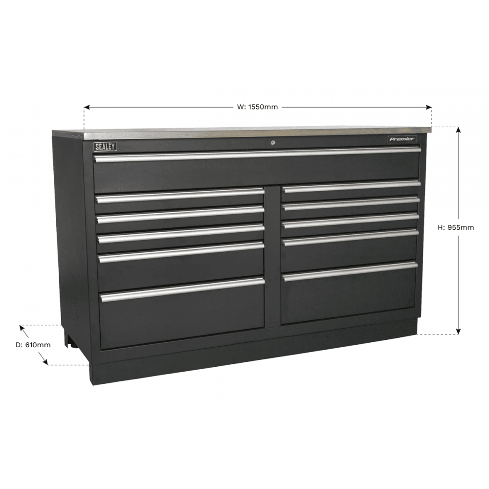Sealey Modular Floor Cabinet 11 Drawer 1550mm Heavy-Duty Model No-. APMS04