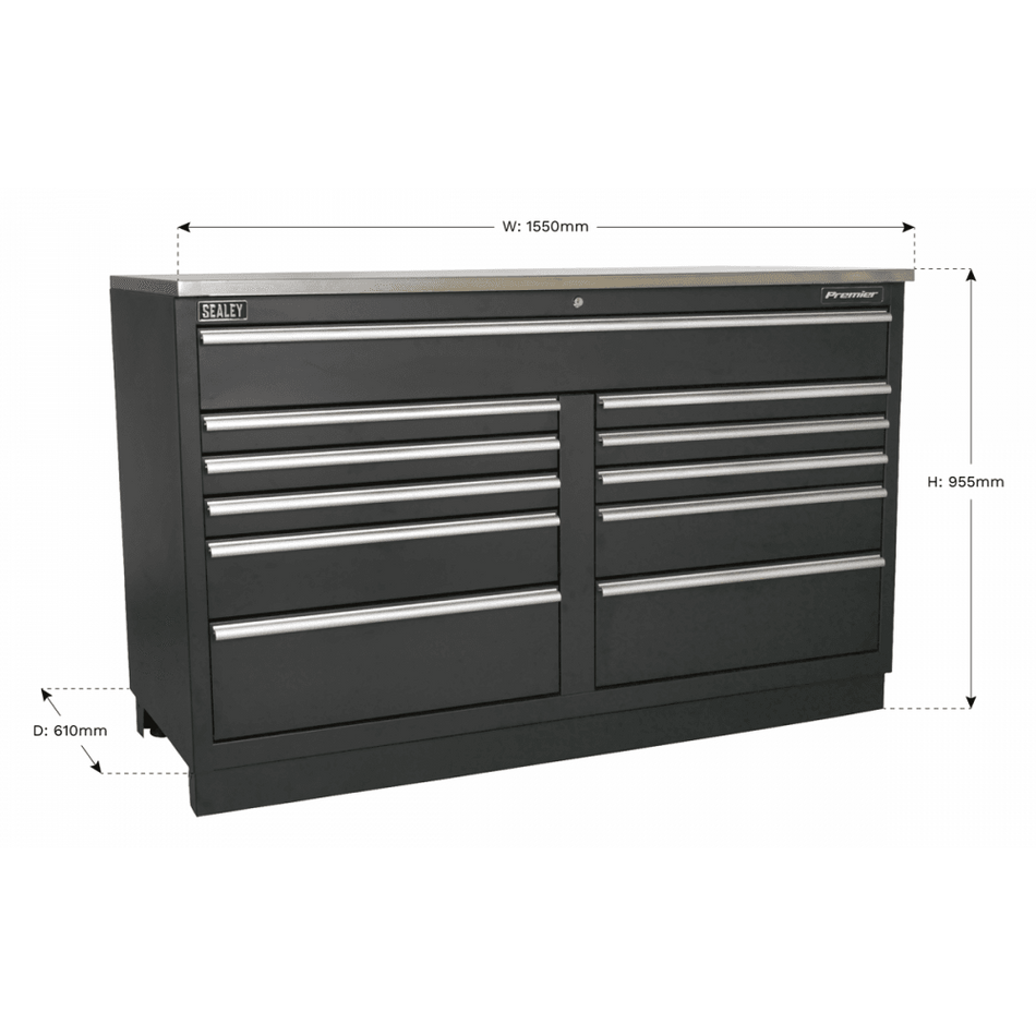 Sealey Modular Floor Cabinet 11 Drawer 1550mm Heavy-Duty Model No-. APMS04
