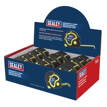 Sealey Rubber Measuring Tape 5mtr(16ft) x 19mm Metric/Imperial Display Box of 12 Model No-AK98912