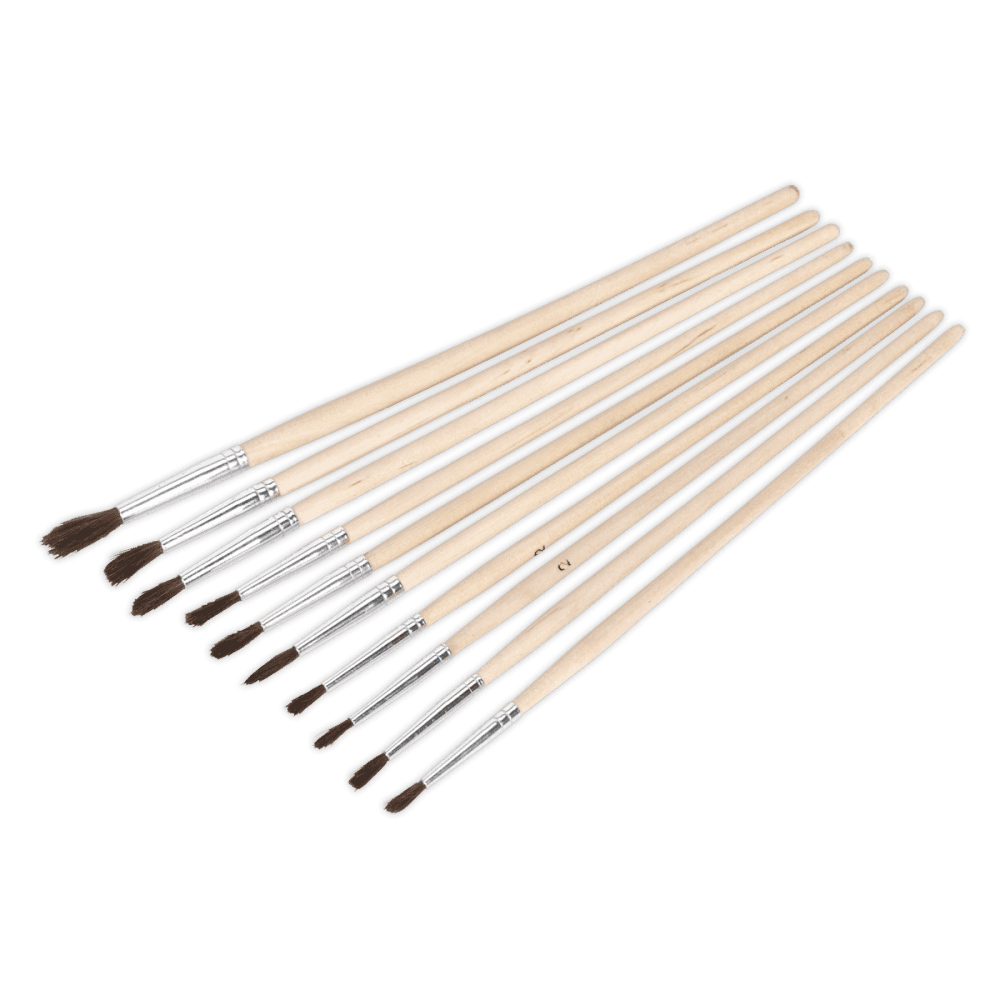 Sealey Touch-Up Paint Brush Assortment 10pc Wooden Handle Model No-. PB2