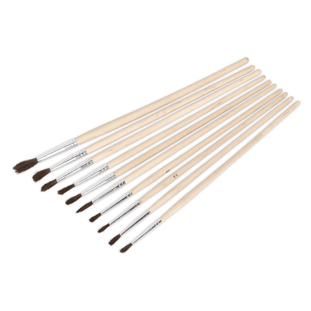 Sealey Touch-Up Paint Brush Assortment 10pc Wooden Handle Model No-. PB2