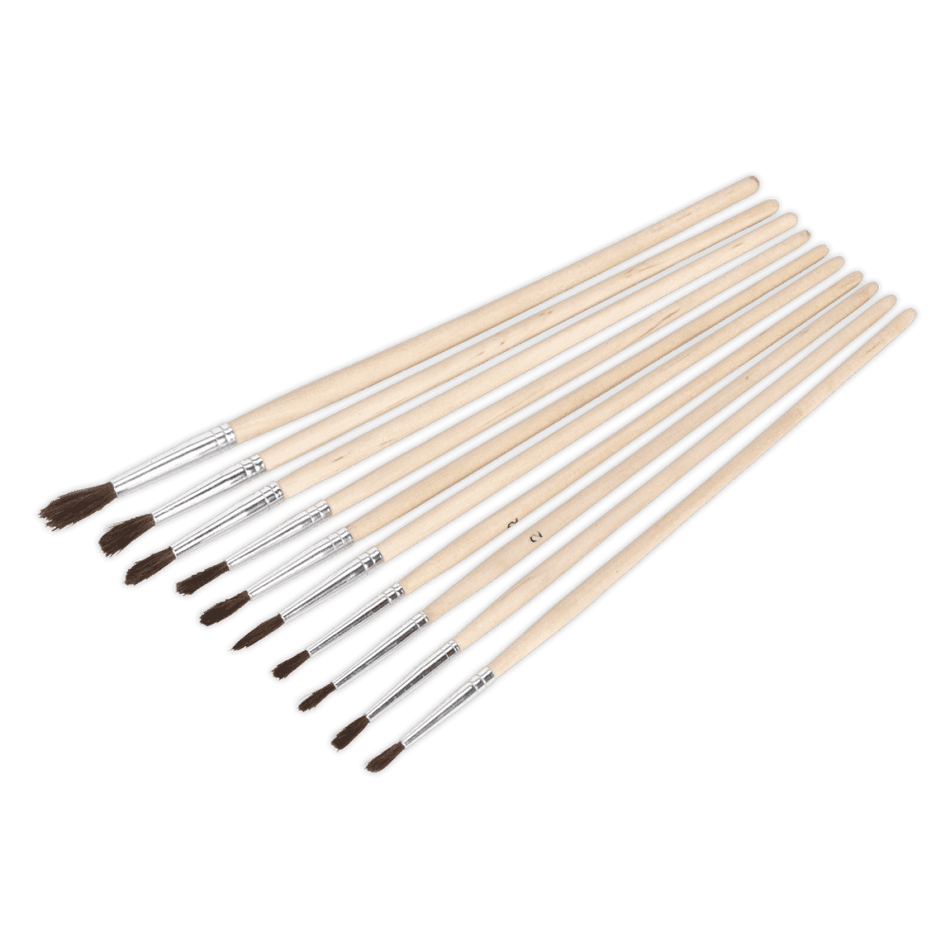 Sealey Touch-Up Paint Brush Assortment 10pc Wooden Handle Model No-. PB2