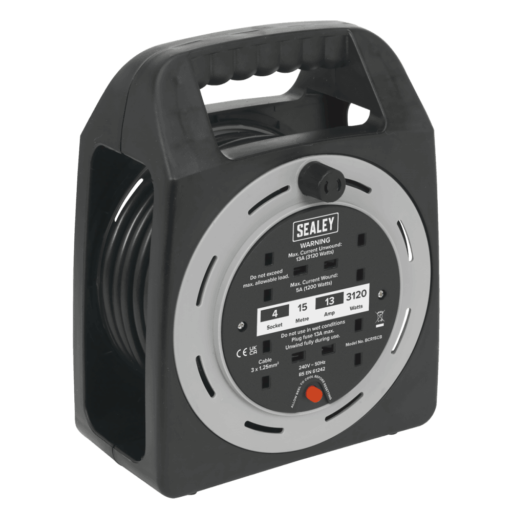 15m Box Type Cable Reel with Thermal Trip 4 x 230V : Model No.BCR15CB
