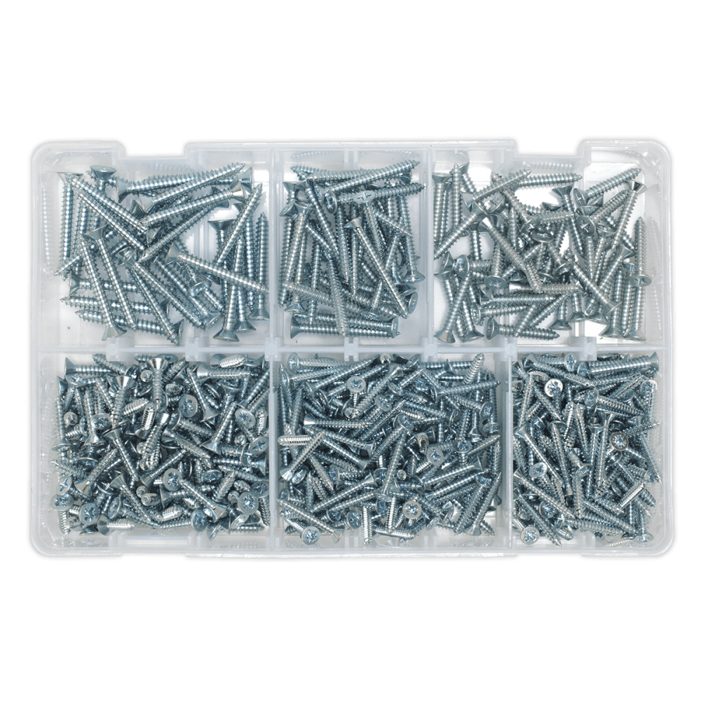 Self Tapping Screw Assortment 510pc Countersunk Pozi Zinc DIN 7982 : Model No.AB062STCS