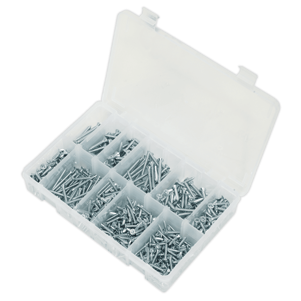 Self Tapping Screw Assortment 600pc Countersunk Pozi Zinc DIN 7982 : Model No.AB065STCP