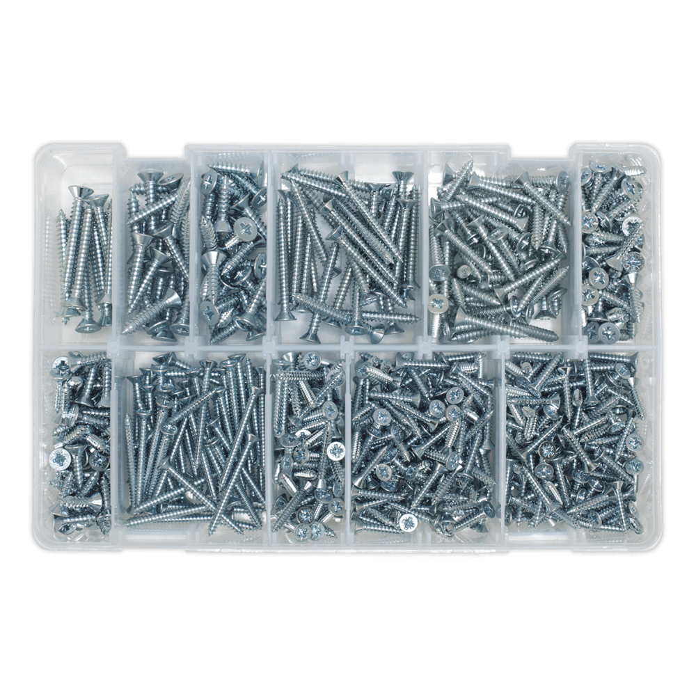 Self Tapping Screw Assortment 600pc Countersunk Pozi Zinc DIN 7982 : Model No.AB065STCP