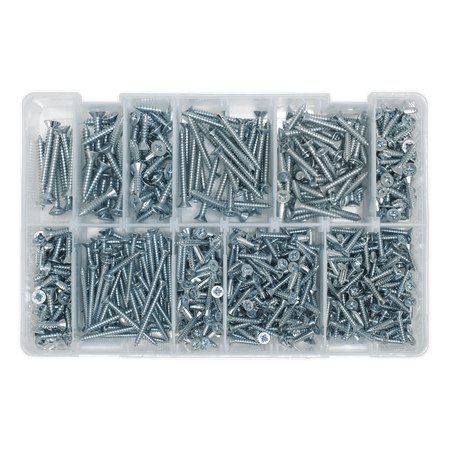 Self Tapping Screw Assortment 600pc Countersunk Pozi Zinc DIN 7982 : Model No.AB065STCP