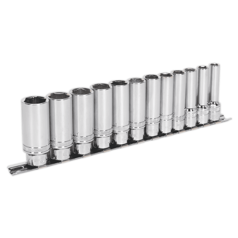 Socket Set 12pc 3/8"Sq Drive Deep Lock-On 6pt Metric : Model No.AK2744