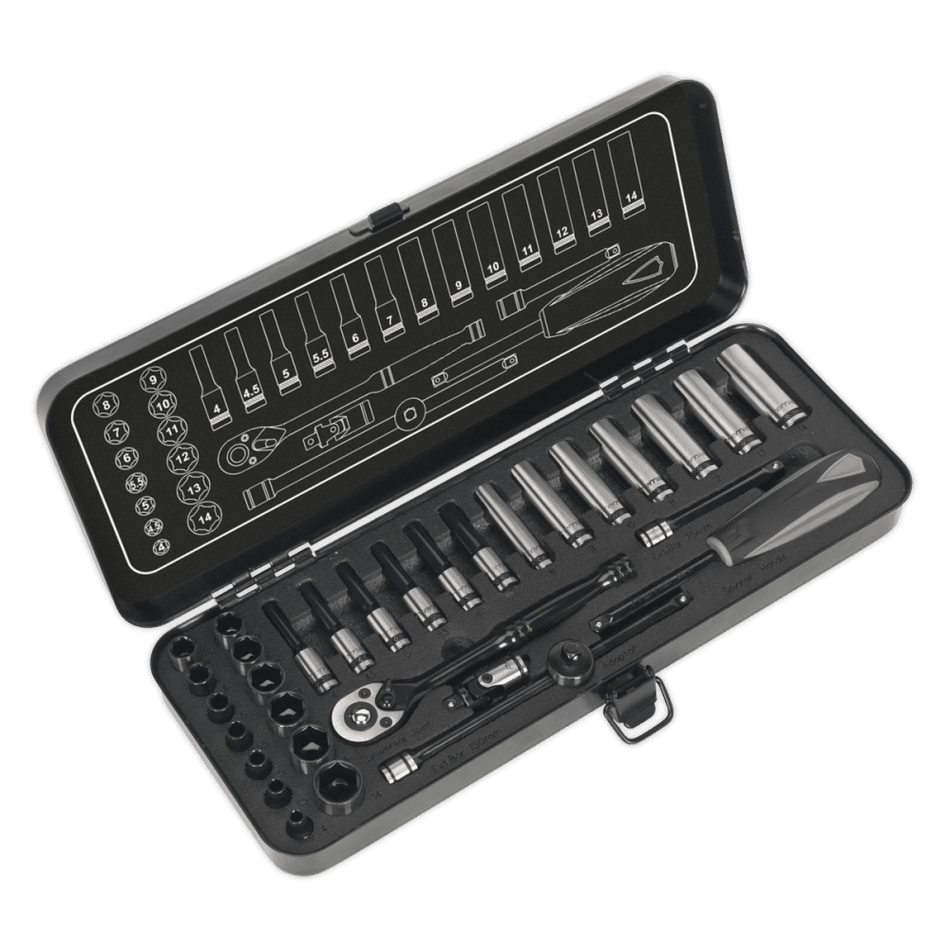 Socket Set 32pc 1/4"Sq Drive 6pt WallDriveÂ¶© Metric Black Series : Model No.AK7970