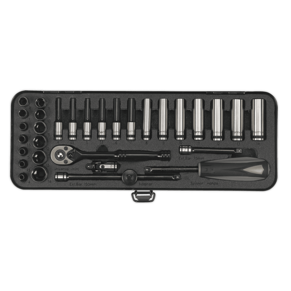Socket Set 32pc 1/4"Sq Drive 6pt WallDriveÂ¶© Metric Black Series : Model No.AK7970