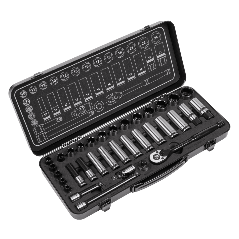 Socket Set 34pc 3/8"Sq Drive 6pt WallDriveÂ¶© - Metric Black Series : Model No.AK7971
