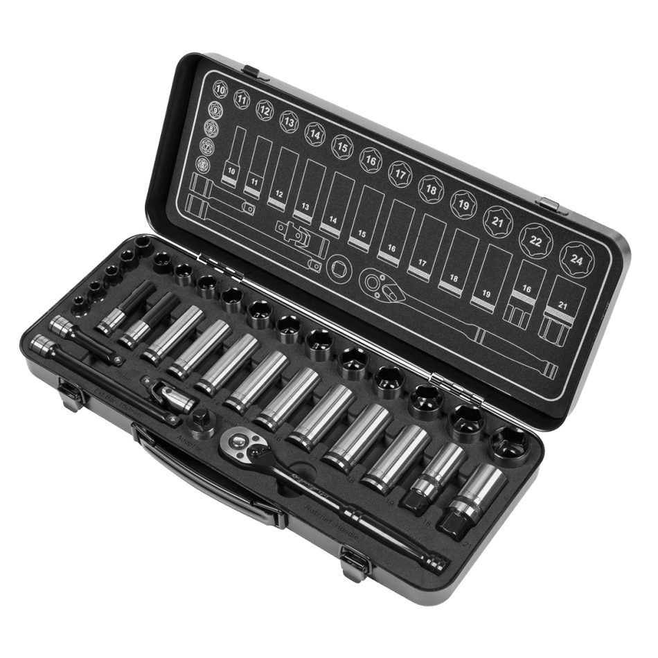 Socket Set 34pc 3/8"Sq Drive 6pt WallDriveÂ¶© - Metric Black Series : Model No.AK7971