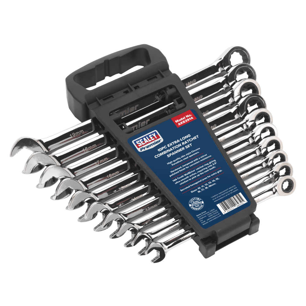 Combination Ratchet Spanner Set 10pc Extra-Long Metric : Model No.AK63914
