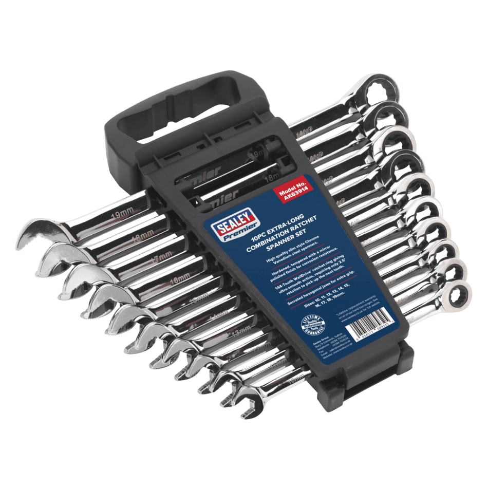 Combination Ratchet Spanner Set 10pc Extra-Long Metric : Model No.AK63914