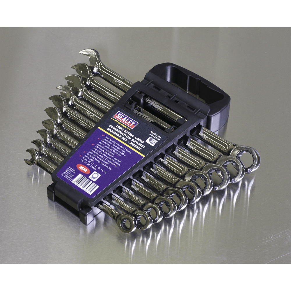 Combination Ratchet Spanner Set 10pc Extra-Long Metric : Model No.AK63914