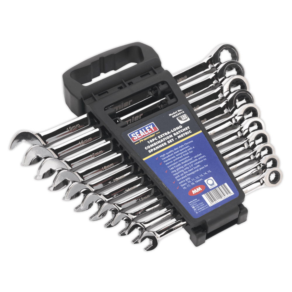 Combination Ratchet Spanner Set 10pc Extra-Long Metric : Model No.AK63914