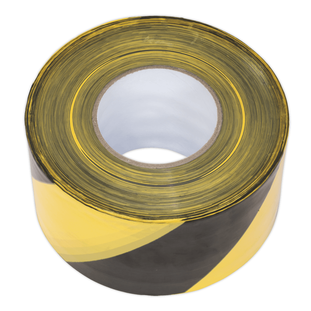 Hazard Warning Barrier Tape 80mm x 100mtr Black/Yellow Non-Adhesive : Model No.BTBY