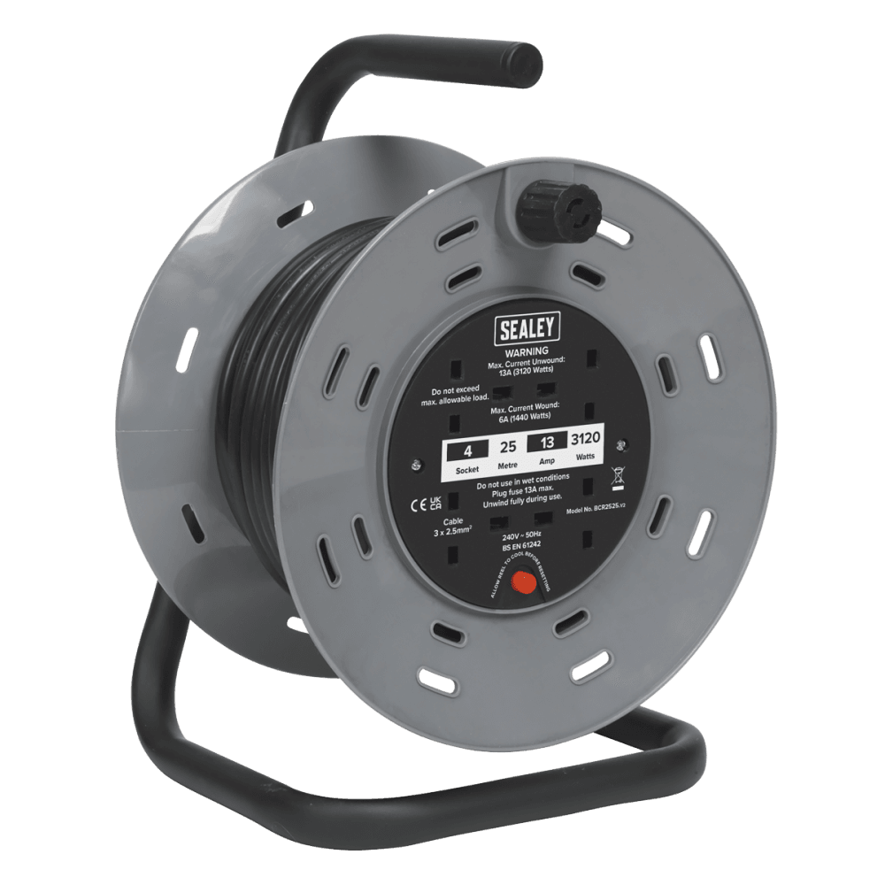 Sealey Cable Reel 25mtr 2 x 230V Heavy-Duty Model No-BCR2525