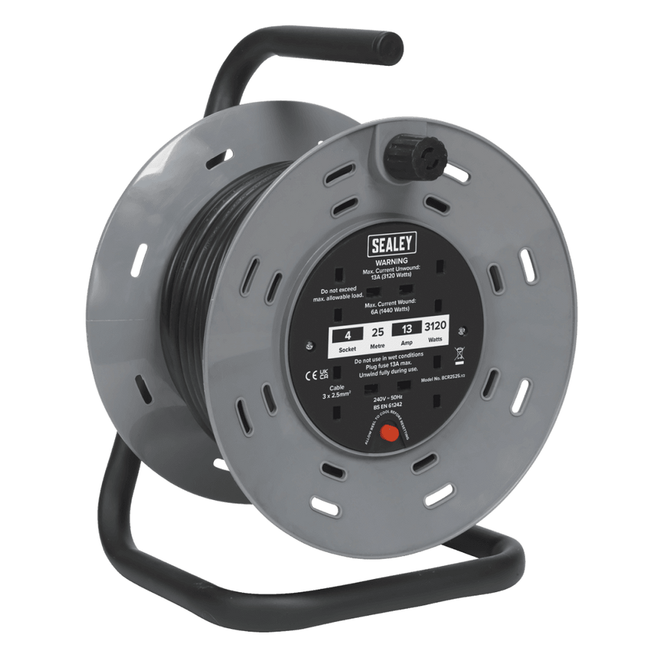 Sealey Cable Reel 25mtr 2 x 230V Heavy-Duty Model No-BCR2525