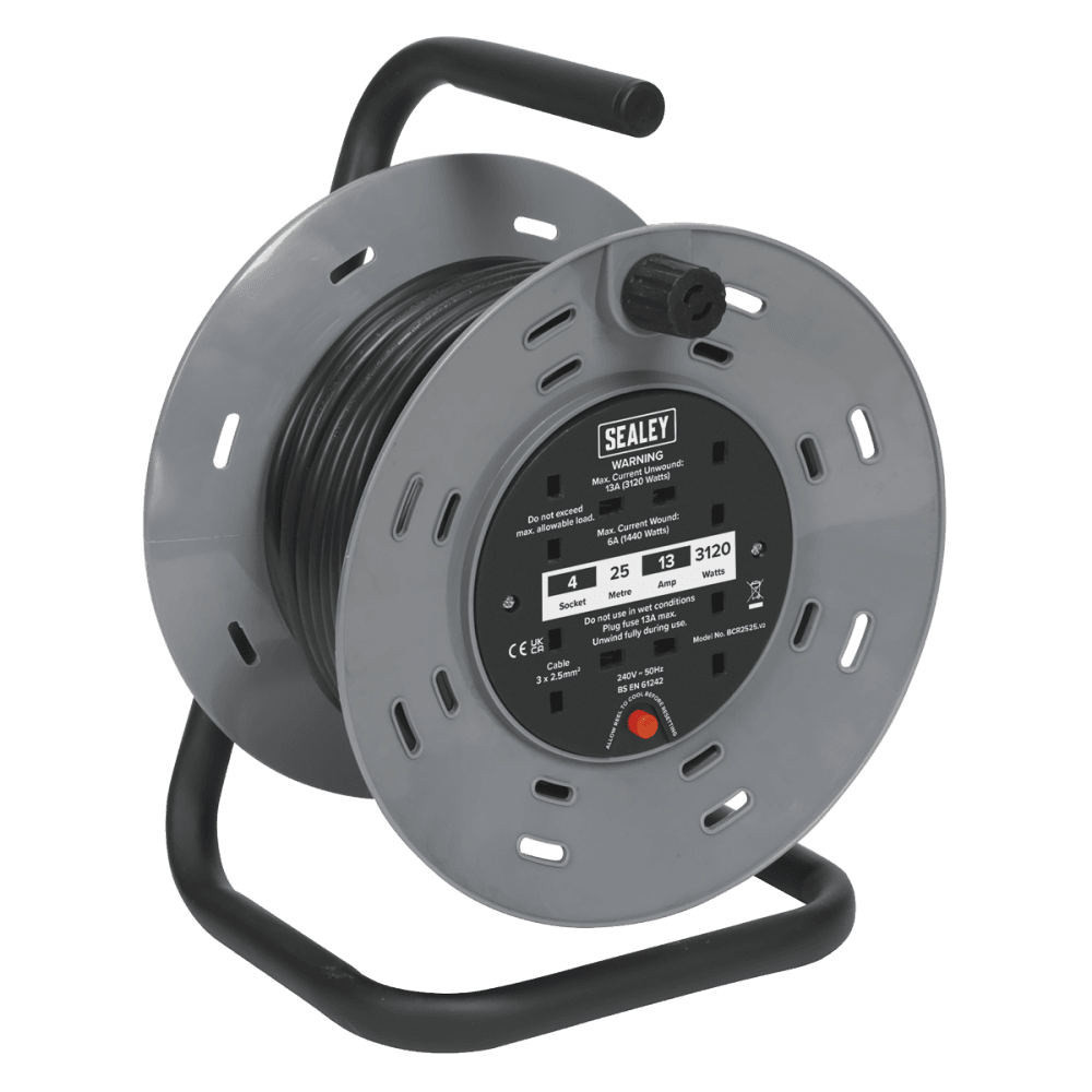 Sealey Cable Reel 25mtr 2 x 230V Heavy-Duty Model No-BCR2525