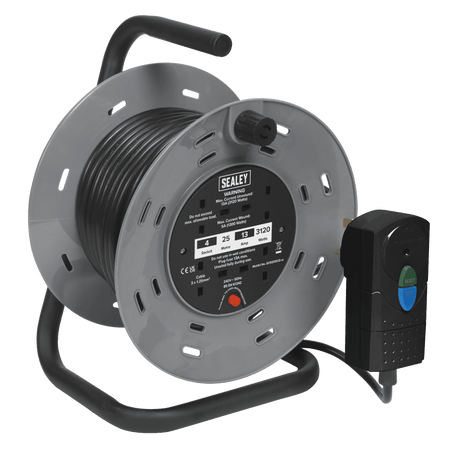 Sealey Cable Reel 25mtr with RCD Plug 2 x 230V Model No-BCR25RCD