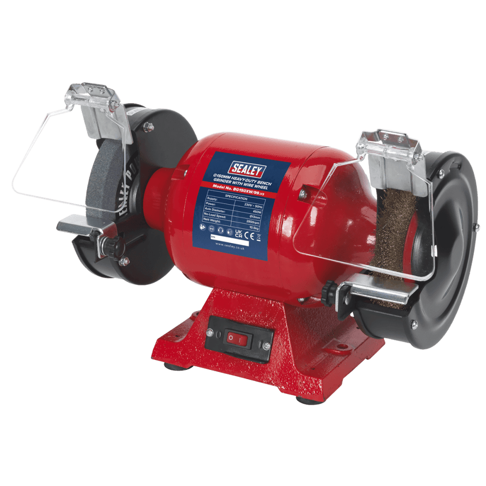 Sealey Bench Grinder 150mm with Wire Wheel 450W/230V Heavy-Duty Model No-BG150XW/99