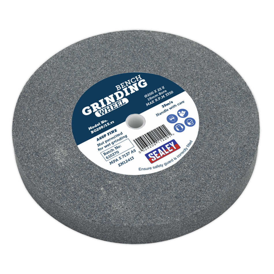 Sealey Grinding Stone 200 x 25mm 16mm Bore A60P Fine Model No-BG200/15