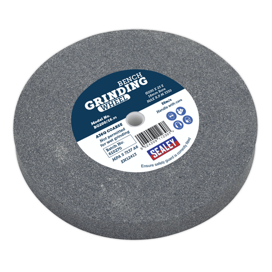 Sealey Grinding Stone 200 x 25mm 16mm Bore A36Q Coarse Model No-BG200/16