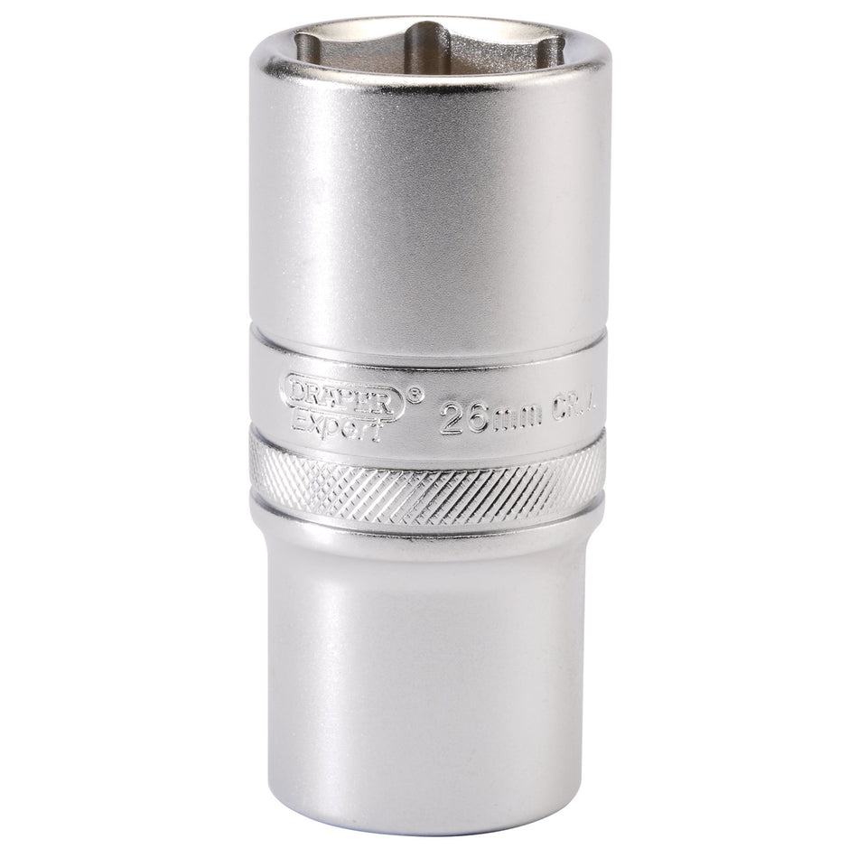 DRAPER 1/2" Square Drive 6 Point Metric Deep Socket (26mm): Model No. HT-MM/MS