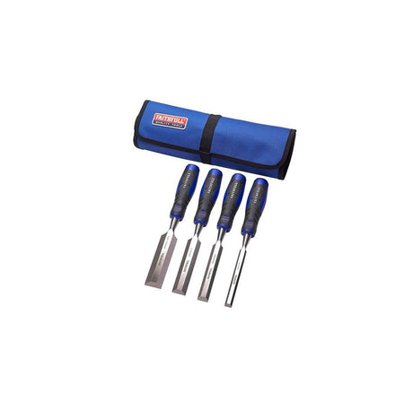Faithfull Soft Grip Chisel Set + Chisel Roll, 4 Piece