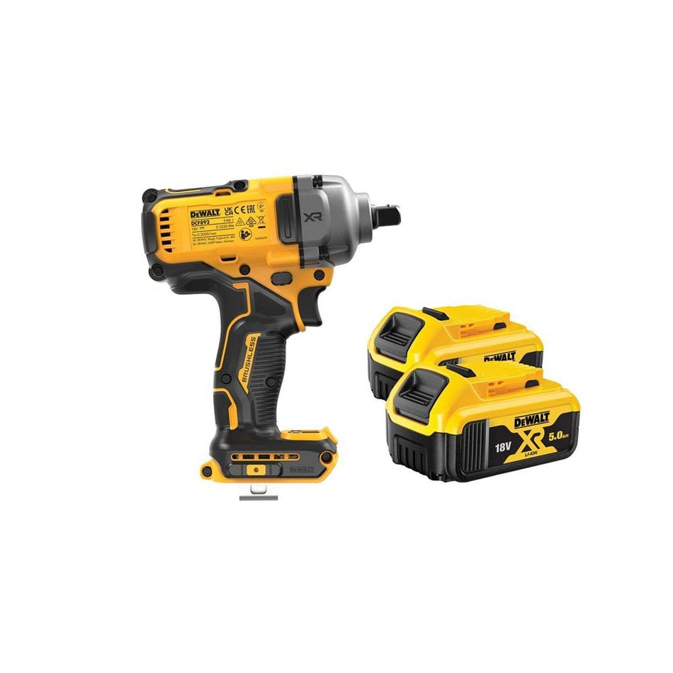 DEWALT DCF892P2T XR BL High Torque 1/2in Impact Wrench 18V 2 x 5.0Ah Li-ion