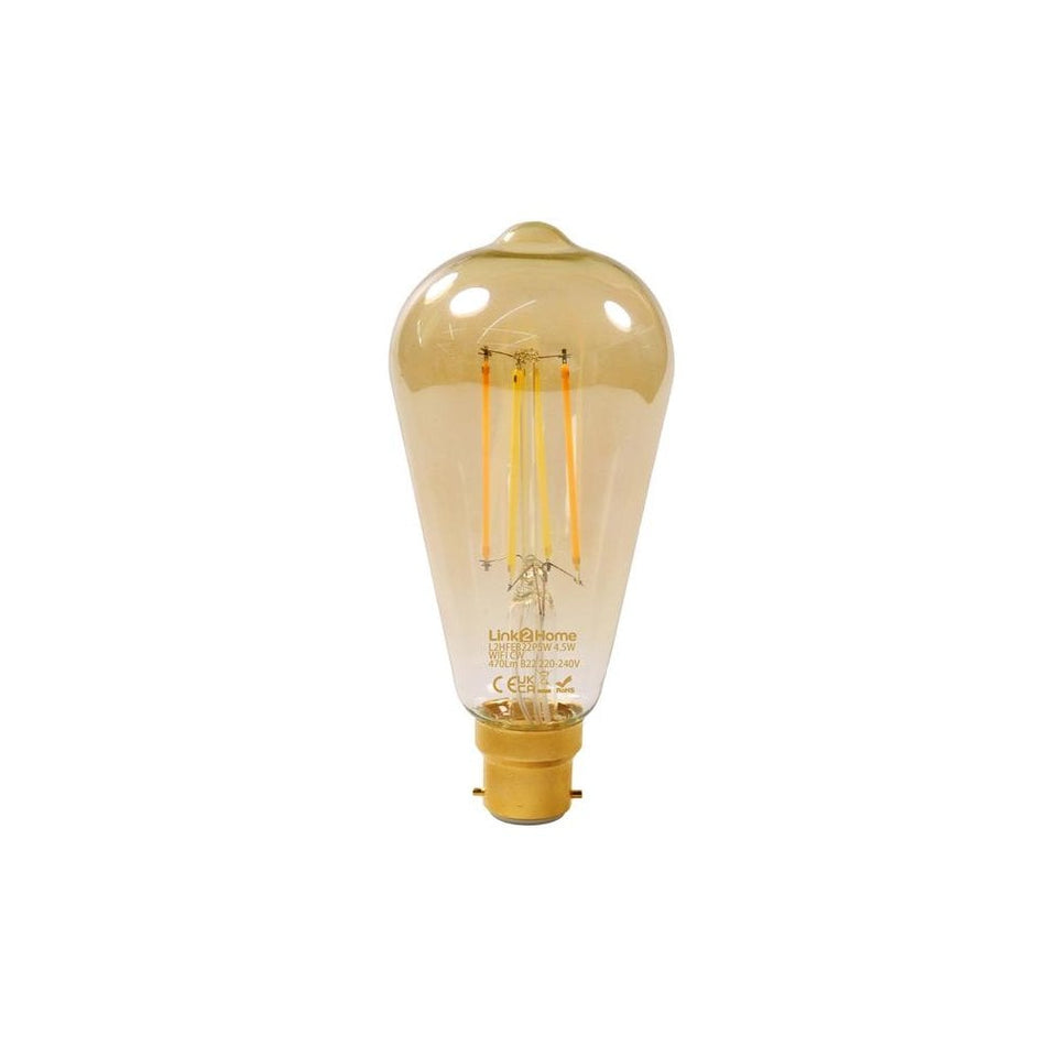 Link2Home Wi-Fi LED BC (B22) Pear Filament Dimmable Bulb, White 470 lm 4.5W