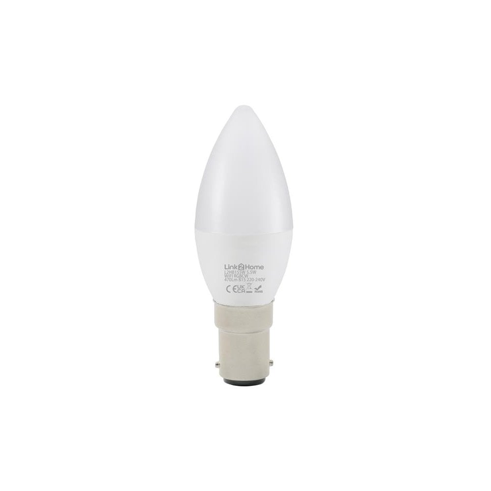 Link2Home Wi-Fi LED SBC (B15) Opal Candle Dimmable Bulb, White + RGB 470 lm 5.5W