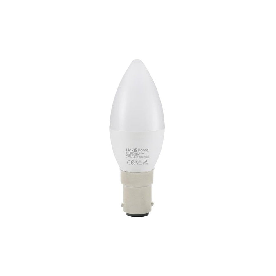 Link2Home Wi-Fi LED SBC (B15) Opal Candle Dimmable Bulb, White + RGB 470 lm 5.5W