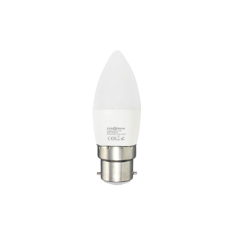 Link2Home Wi-Fi LED BC (B22) Opal Candle Dimmable Bulb, White + RGB 470 lm 5.5W