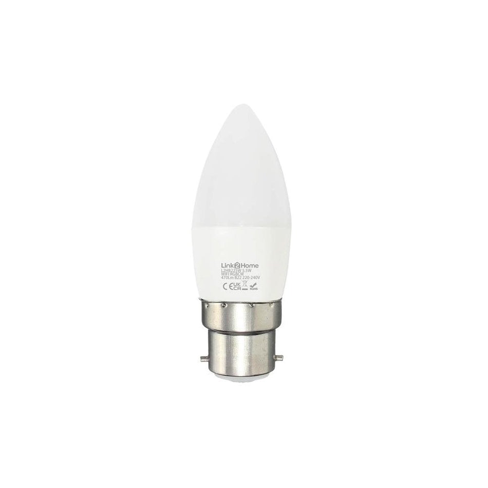 Link2Home Wi-Fi LED BC (B22) Opal Candle Dimmable Bulb, White + RGB 470 lm 5.5W