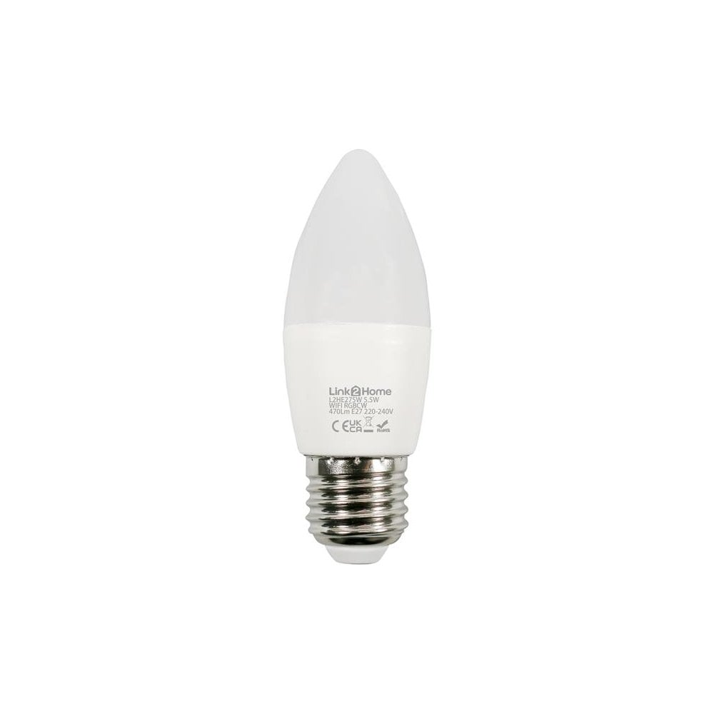 Link2Home Wi-Fi LED ES (E27) Opal Candle Dimmable Bulb, White + RGB 470 lm 5.5W
