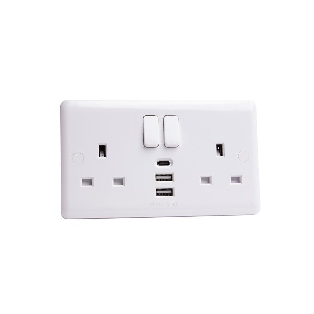 Deta Vimark Switched Socket 2-Gang + 3 USB Ports 13A